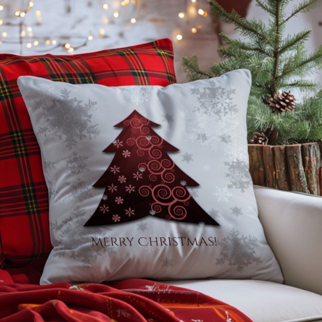 Sierkussen met rode kerstbomen (Red Festive Christmas Tree Throw Pillow)
