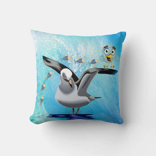 Sierkussen Ocean Wave Seagull Fish Bird (Voorkant)