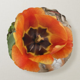Sierkussen Oranje Floral Round Rond Kussen