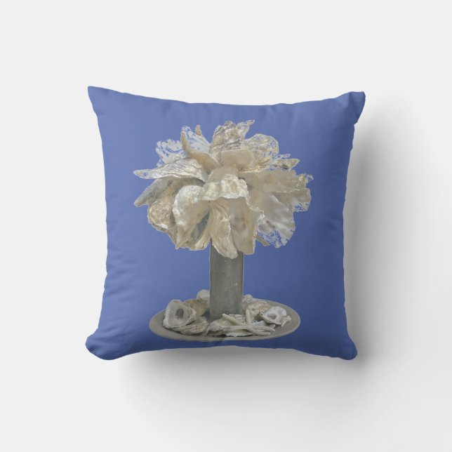 Sierkussen Oyster Shell Palmetto Tree blauw bkgr (Voorkant)