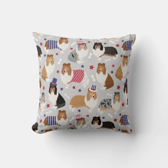Sierkussen Patriottisch Rough Collie Pattern (Voorkant)