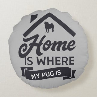 Sierkussen - Pug Home Blue & Grey Rond Kussen