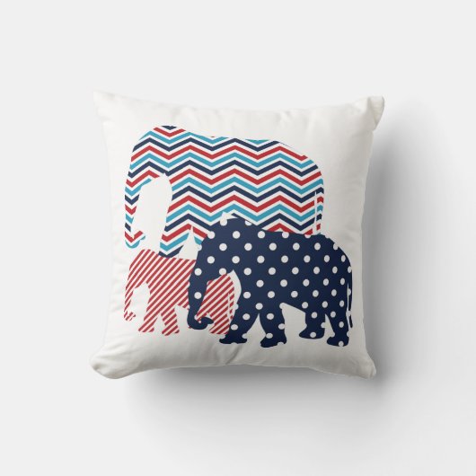 Sierkussen Rood, Wit en Blauw Elephants (Voorkant)