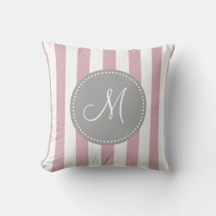 Sierkussen Striped Pink White Grey Monogram