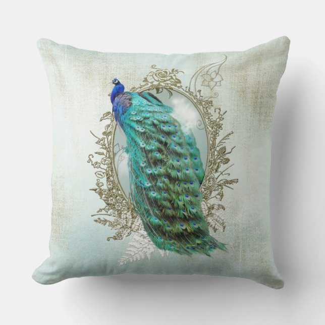 Sierkussen Turquoise Shabby Peacock  (Voorkant)