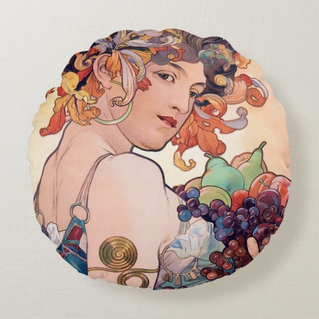Sierkussen van Alphonse Mucha Rond Kussen (Voorkant)