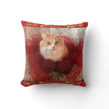 Sierkussen van fluffy Cat en Red Ribbon