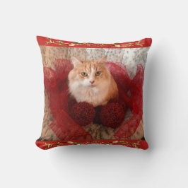 Sierkussen van fluffy Cat en Red Ribbon