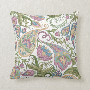 Sierkussen van groene en Paarse Paisley Floral