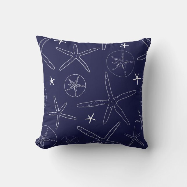 Sierkussen van marineblauw Starfish & zanddollar (Voorkant)