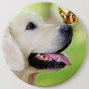 Sierkussen voor labrador en vlinder ronde button 6,0 cm