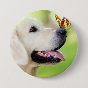 Sierkussen voor labrador en vlinder ronde button 7,6 cm