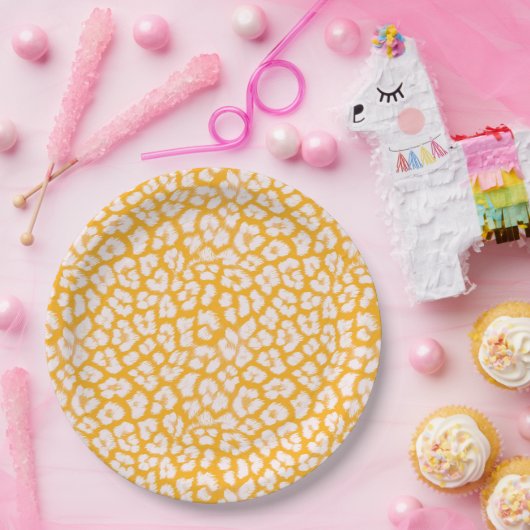 Sierkussen Wit geel abstract luipaard print Papieren Bordje (Feest)