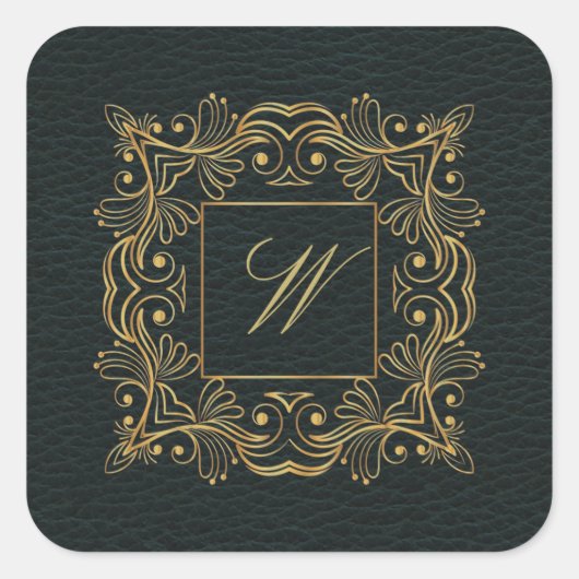 Sierleer Monogram op donker Lijst Vierkante Sticker (Voorkant)