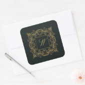 Sierleer Monogram op donker Lijst Vierkante Sticker (Envelop)