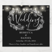 Sierlichtslingers Bloemig Zwart-Wit Bruiloft Bier Etiket (Enkel label)