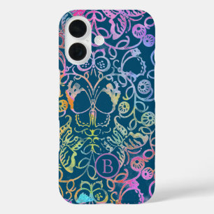 Sierlijk Bloem- en Vlinder Kleurrijk Lijnpatroon iPhone 16 Hoesje