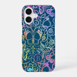 Sierlijk Bloem- en Vlinder Kleurrijk Lijnpatroon iPhone 16 Hoesje