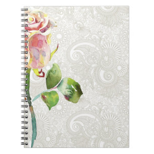 Sierlijk Bloemmotief Met Roze Waterverf Roos Notitieboek