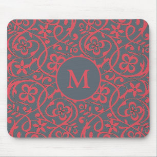 Sierlijk bloempatroon in roze en grijs monogram muismat