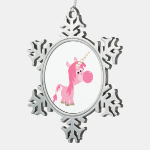 Sierlijk Cartoonesk Bubbelgom Eenhoorn Tin Ornamen Sneeuwvlok Ornament