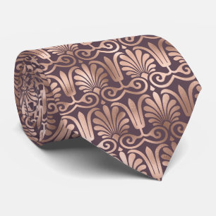 Sierlijk Deco Patroon Roze Goud Donker Mauve Paars Stropdas