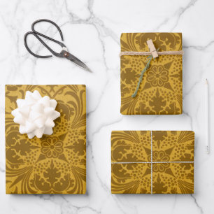 Sierlijk gouden bloempatroon met symmetrisch inpakpapier vel