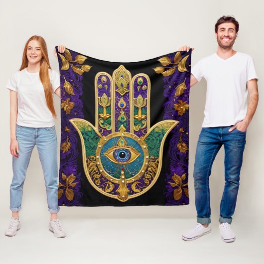 Sierlijk Gouden Derde Oog Hamsa Fleece Deken (In situ)