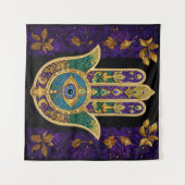 Sierlijk Gouden Derde Oog Hamsa Wandkleed (Voorkant (horizontaal))