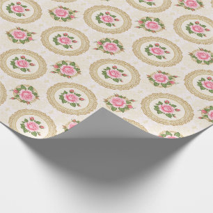 Sierlijk gouden frame en roze rozen cadeaupapier