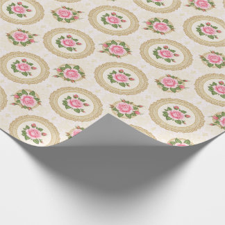 Sierlijk gouden frame en roze rozen cadeaupapier