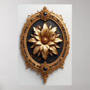 Sierlijk gouden frame met grote metalen bloemenmed poster