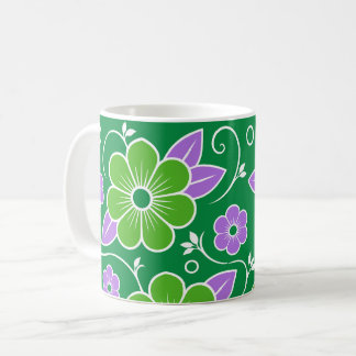 Sierlijk groen en paars bloempatroon koffiemok