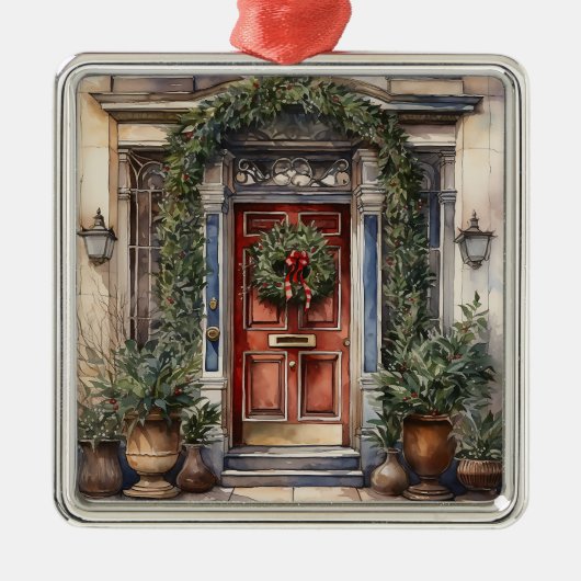 SIERLIJK INGERICHTE KERSTDEUR METALEN ORNAMENT (Voorkant)