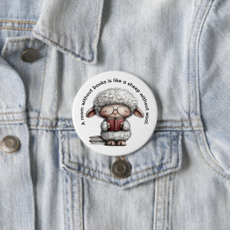 Sierlijk Knuffelschaap Leest een Boek Ronde Button 7,6 Cm