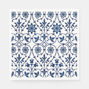 Sierlijk marineblauw op wit patroon servet