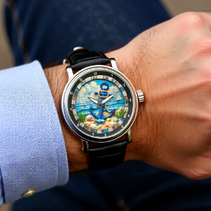 Sierlijk nautisch anker kustlandschap horloge