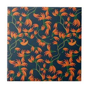 Sierlijk oranje bloempatroon tegeltje