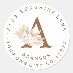 Sierlijk Pampas Gras Monogram Cirkelvormig Adresla Ronde Sticker