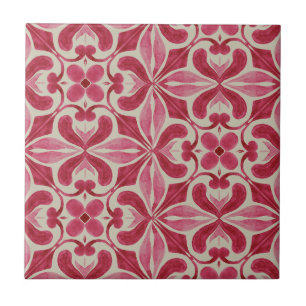 Sierlijk rood azulejo patroon met bloemmotieven tegeltje