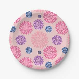 Sierlijk roze paarse en blauwe bloempatroon papieren bordje