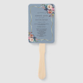 Sierlijk Stof Blauw Bloemig Wazige Rozen Gouden Hu Handwaaier (Voorkant)