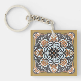 Sierlijk Symmetrisch Bloemmotief Klassiek Patroon Sleutelhanger