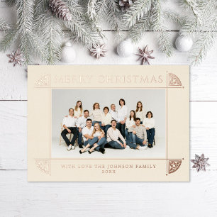 Sierlijk Vintage Motief Kerst Foto Ivoor Folie Feestdagenkaart