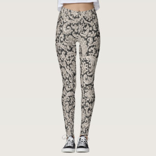 Sierlijk zwart en wit bloemmotief kantpatroon leggings