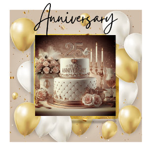SIERLIJKE 25E BRUILOFT JUBILEUM CAKE KAART