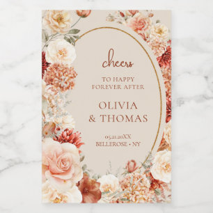 Sierlijke aquarel bloemen herfstkleuren koperen bl wijn etiket