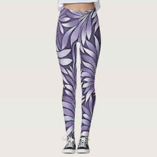 Sierlijke bladeren in amethist en wit leggings