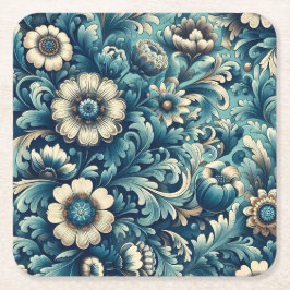 Sierlijke blauwe bloemenpapier onderzetters Meer