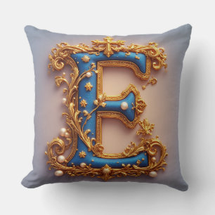 Sierlijke blauwe letter E Kussen